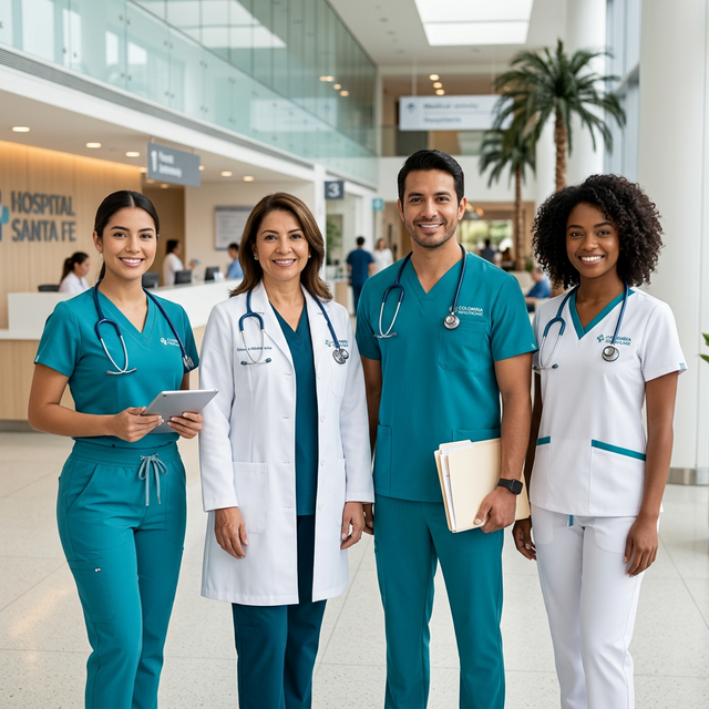 Equipo de profesionales médicos con uniformes Siluetas y Tonos